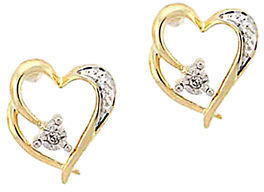 Lord & Taylor 14 Kt. Yellow Gold Heart Earrings with Diamond Accents