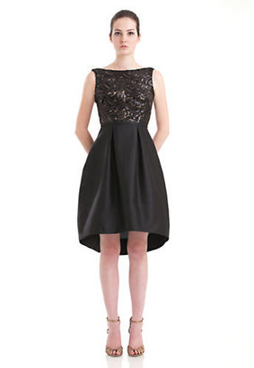 Monique Lhuillier ML Sequined Pleated High Low Dress