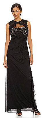 Betsy & Adam Lace Illusion Cutout Gown