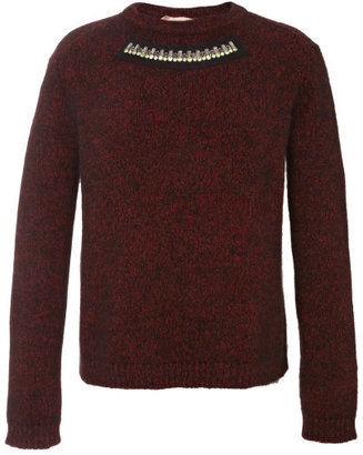 No.21 Embellished Wool and Alpaca-Blend Sweater Burgundy