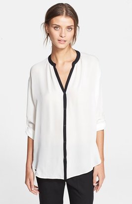 Vince Long Sleeve Tipped Popover Blouse