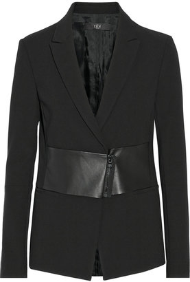 Tibi Anson leather-paneled woven jacket