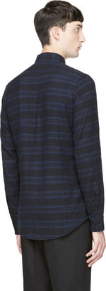 DSquared 1090 Dsquared2 Blue & Black Flannel Color Block Shirt