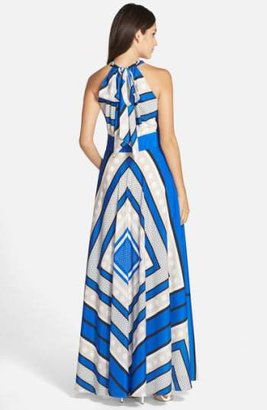 Eliza J Scarf Print Crepe de Chine Fit & Flare Maxi Dress