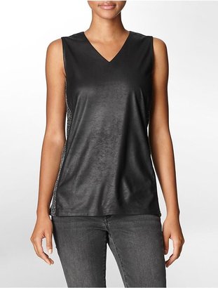 Calvin Klein Womens Textured V-Neck Sleeveless Tunic Shirt