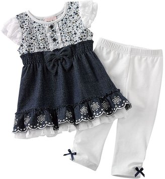 Little Lass faux-denim dress & capri leggings set - toddler