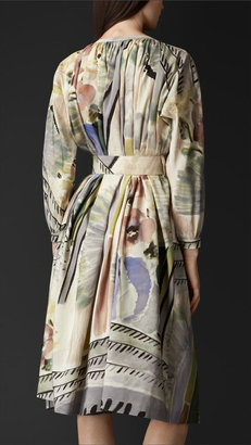 Burberry Floral Print Silk Linen Smock Dress