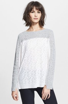 Rebecca Taylor Eyelet Colorblock Side Zip Pullover