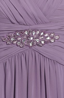 Eliza J Embellished Shirred Chiffon Gown