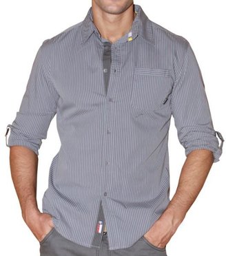 191 Unlimited Men's Grey Cotton Roll-sleeve Shirt