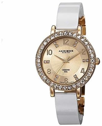 Akribos XXIV Women's AK758YGW Diamond and Crystal-Accented Watch with White Ceramic Bangle