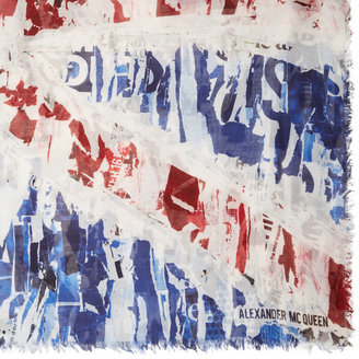 Alexander McQueen Red & Blue Ripped Union Jack Scarf