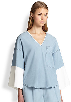 3.1 Phillip Lim Oversized Wide-Sleeved Chambray Tee