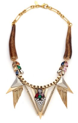 Wood horn crystal cheetah necklace