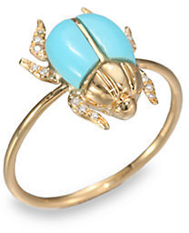 Diane Kordas Turquoise, Diamond & 18K Yellow Gold Beetle Ring