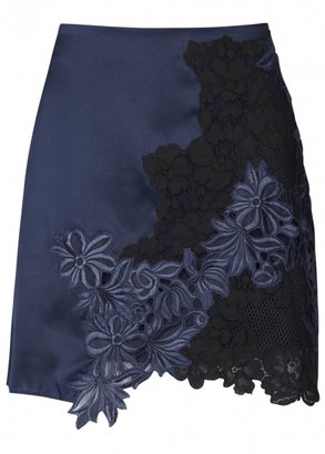 3.1 Phillip Lim Navy floral silk and lace mini skirt