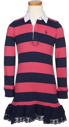 Ralph Lauren Rugby Stripe Long Sleeve Dress (Toddler Girls & Little Girls)