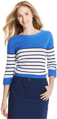 Karen Scott Striped Cable-Knit Sweater