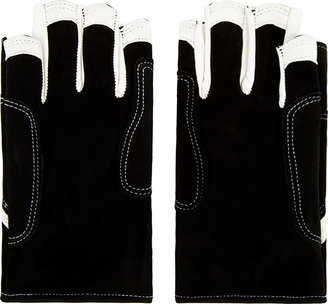 Rick Owens Black & White Leather Colorblock Smokers Gloves