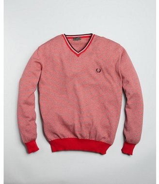 Fred Perry KIDS red striped cotton logo v-neck sweater