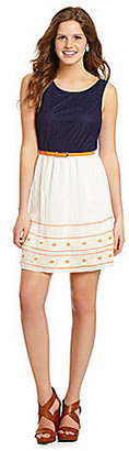 Jodi Kristopher Lace Top Embroidered Skirt Dress