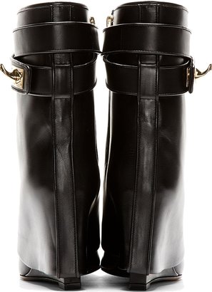 Givenchy Black Leather Tria Shark Lock Wedge Boots