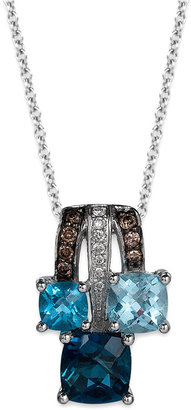 LeVian Blue Topaz (2 ct. t.w.) and Diamond Accent (1/10 ct. t.w.) Pendant Necklace in 14k White Gold