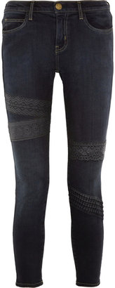 Current/Elliott The Stiletto lace-paneled cropped high-rise skinny jeans