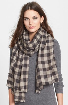 Eileen Fisher Check Plaid Lightweight Wool Scarf (Plus Size)