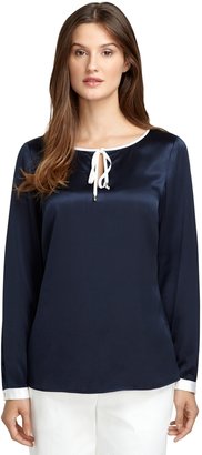 Brooks Brothers Long-Sleeve Silk Blouse with Trim