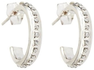 Diamond 3/4 Post Hoop Sterling Silver Earrings with Accents - White