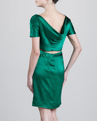 Zac Posen Hammered Silk Short-Sleeve Dress, Green