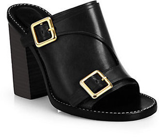 Chloé Buckled Leather Wedge Slides