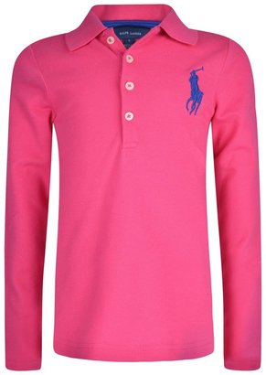 Ralph Lauren Girls Pink Long Sleeve Big Pony Polo Top