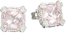 Judith Ripka La Petite Pink Crystal & Sterling Silver Cushion Stud Earrings