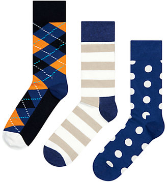 Happy Socks Argyle/Spot/Stripe Socks, Pack of 3, One Size