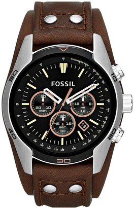 Fossil 'Sport' Chronograph Leather Cuff Watch, 44mm
