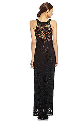 R & M Richards Sheer-Back Lace Gown