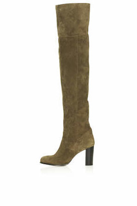 Topshop Womens CONTROL Over The Knee Boots - Olive