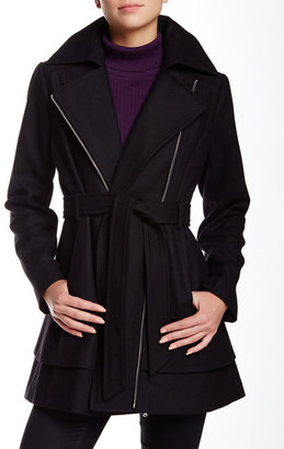 GUESS Asymmetrical Zip Wool Blend Coat