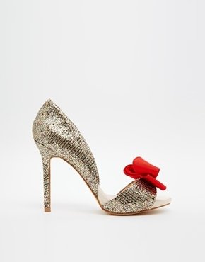 Miss KG Gold Glitter Bow Detail Peep Toe Shoes - Gold