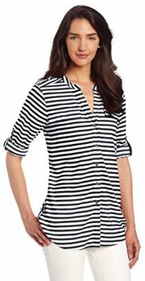Calvin Klein Women's Striped Roll-Sleeve Shirt
