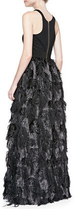 Milly Stella Sleeveless Fringed-Skirt Gown
