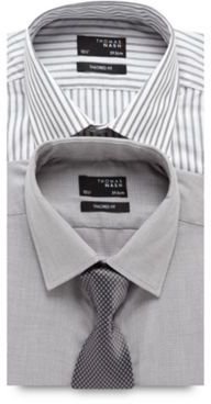 Thomas Nash Big and tall pack of two grey easy care tailored shirts and tie set