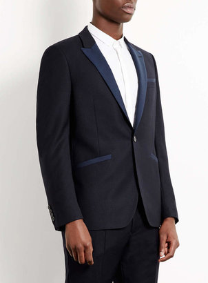 Topman Navy Jacquard Contrast Peak Skinny Suit Jacket