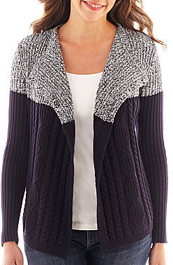 Liz Claiborne Long-Sleeve Marled Colorblock Cardigan Sweater