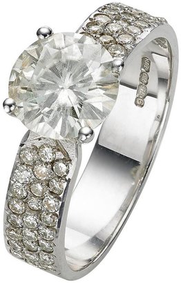 Moissanite 2.5 Carat 9 Carat White Gold Solitaire Ring with Stone Set Shoulders