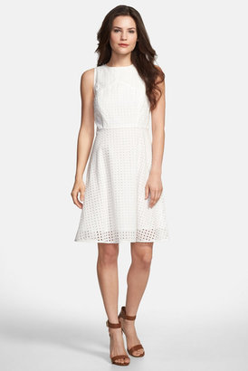 Vince Camuto Square Eyelet Cotton Fit & Flare Dress
