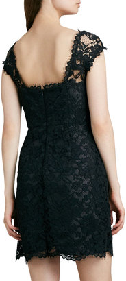 Shoshanna Boat-Neck Lace Dress, Black