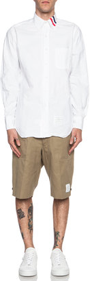 Thom Browne Oxford Classic Cotton Button Down with Stripe Collar